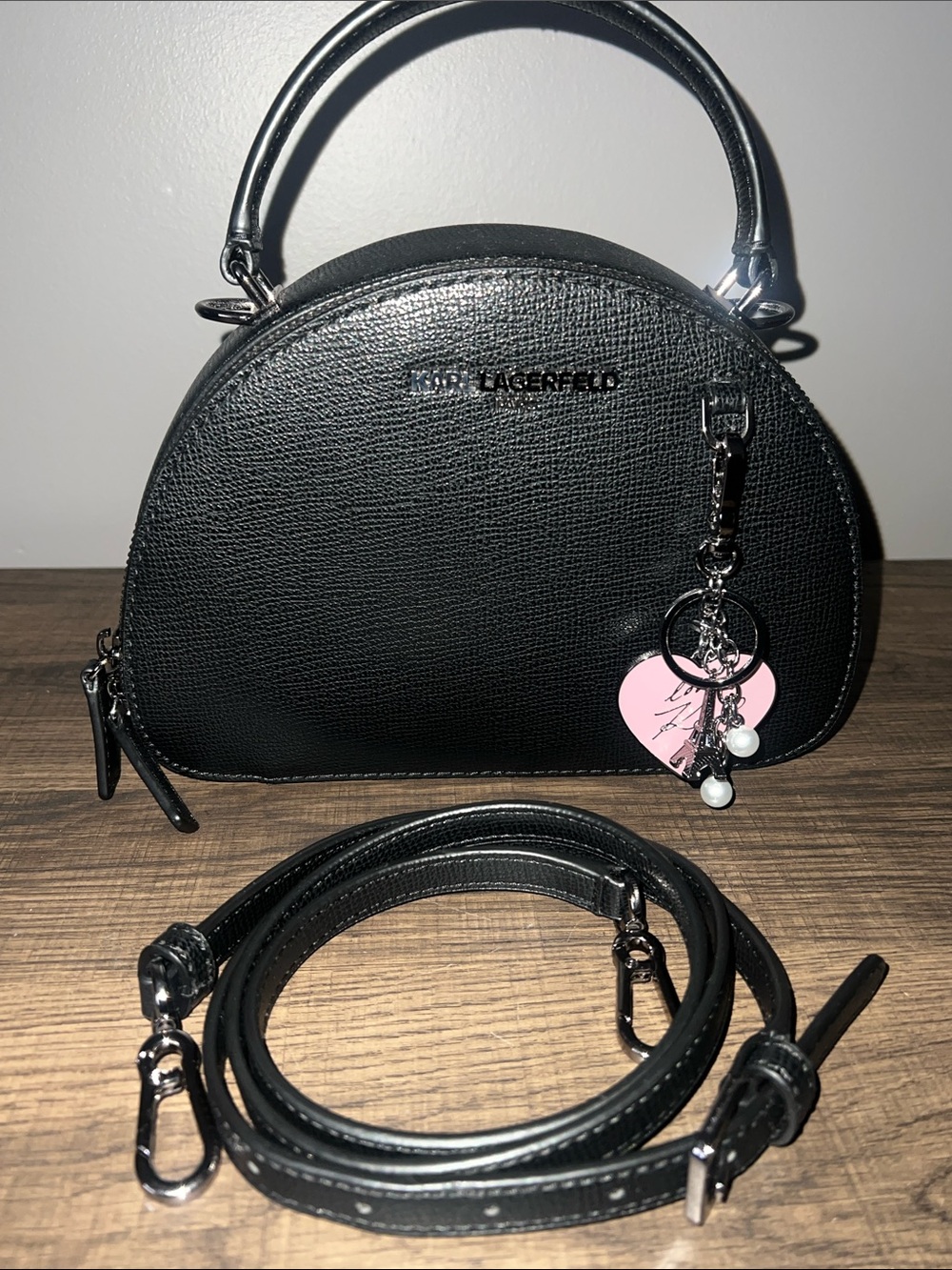 Karl Lagerfeld Black Dome Satchel with Charm Accent